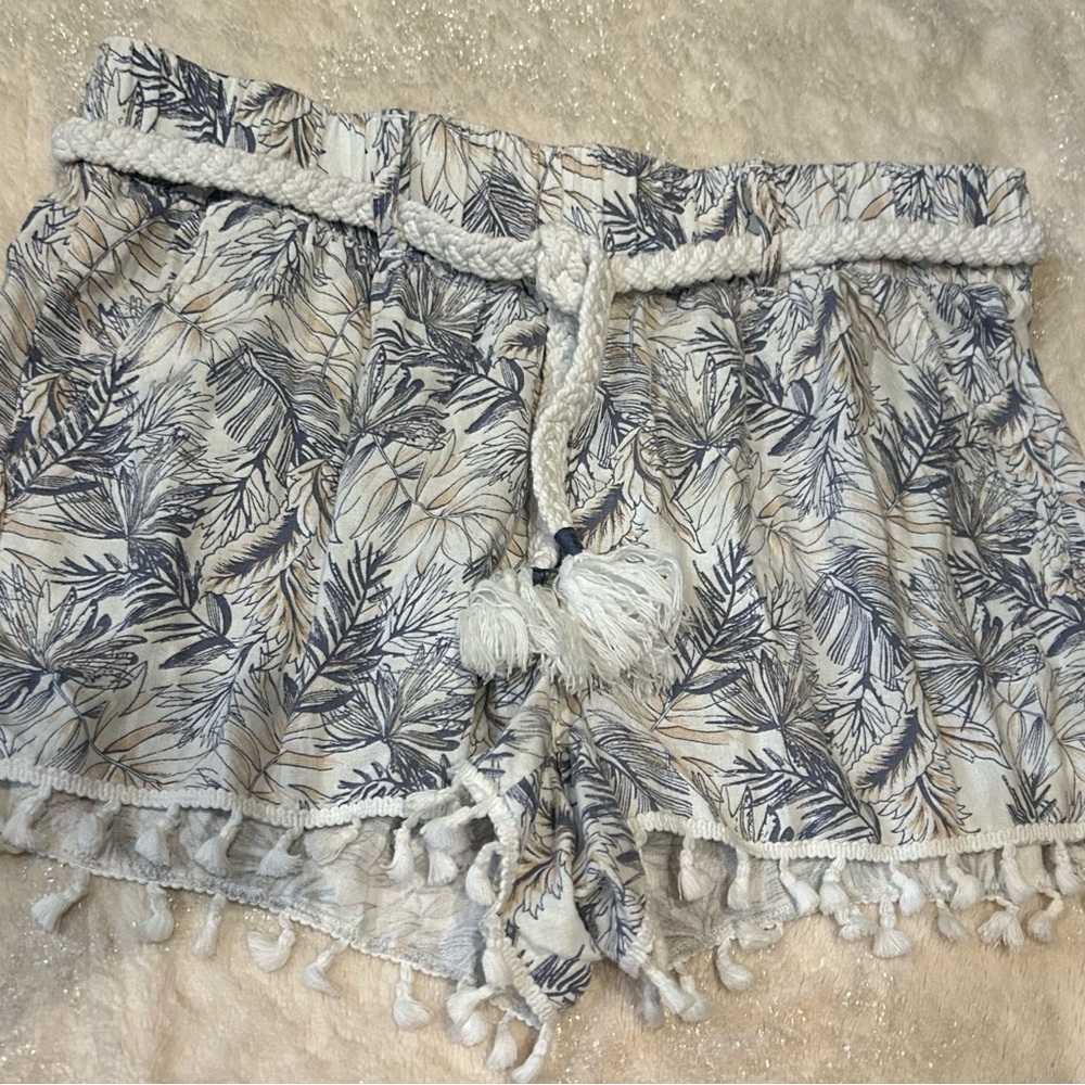 Rewash Blue and White High Linen Shorts